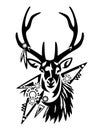 Deer stag tribal style black and white vector portrait