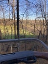 Deer Stand Views Looking Through Trees at a Fields with Trees in the Background Royalty Free Stock Photo