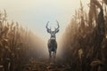 Deer standing in corn field in summertime nature