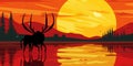 A deer standing in front of a lake at sunset. Generative AI image. Royalty Free Stock Photo