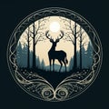 a deer stands in the forest at night with a full moon in the background Royalty Free Stock Photo