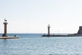 Deer statues welcoming to Rhodes harbor, Rhodes Town, Greece