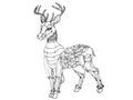 Deer steampunk style, Mechanical animal Coloring book for adult sketch illustration