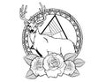 deer tattoo sketch with roses and leafes vintage neo traditional tattoo sketch Royalty Free Stock Photo