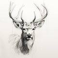 Charcoal Sketches Of Deer Antlers And Deer Head In The Style Of 32k Uhd