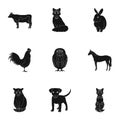 Deer, tiger, cow, cat, rooster, owl and other animal species.Animals set collection icons in black style vector symbol Royalty Free Stock Photo