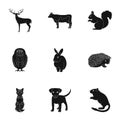 Deer, tiger, cow, cat, rooster, owl and other animal species.Animals set collection icons in black style vector symbol Royalty Free Stock Photo