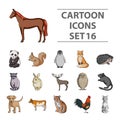 Deer, tiger, cow, cat, rooster, owl and other animal species.Animals set collection icons in cartoon style vector symbol