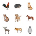 Deer, tiger, cow, cat, rooster, owl and other animal species.Animals set collection icons in cartoon style vector symbol Royalty Free Stock Photo