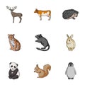 Deer, tiger, cow, cat, rooster, owl and other animal species.Animals set collection icons in cartoon style vector symbol