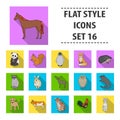 Deer, tiger, cow, cat, rooster, owl and other animal species.Animals set collection icons in flat style vector symbol