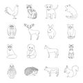 Deer, tiger, cow, cat, rooster, owl and other animal species.Animals set collection icons in line style vector symbol