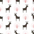 Deer with tree seamless pattern.