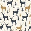 Deer and trees pattern on beige background Royalty Free Stock Photo