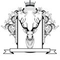 Deer tribal head tattoo crest coat of arms emblem