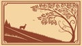 Deer Under Tree in Scenic Landscape Frame, vector design Generative AI Royalty Free Stock Photo