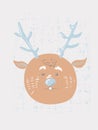 Deer vector cartoon illustration. Cute animal poster design for greeting card, t-shirt, invitation, baby shower