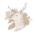 Deer vector illustration. Brown illustration with deer and stripes on a background in warm tones