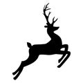 Deer vector silhouette. Forest animal black icon isolated in white background, Jumping in profile. Male reindeer symbol