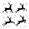 Deer vector silhouettes with black snowflakes set Royalty Free Stock Photo