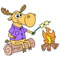 A deer was roasting marshmallows on a warm campfire, doodle icon image kawaii