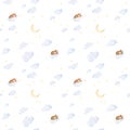 Watercolor Animals Nursery Pattern. Children Night Sky