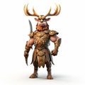 Charming 3d Warrior With Deer On Armor - Isolated On White