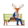 Deer wearing business man suit reading newspaper