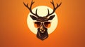 A deer wearing sunglasses on an orange background, AI