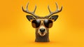 A deer wearing sunglasses on an orange background, AI