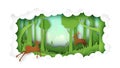 Deer Willdlife In Green Jungle Tropical Rain Forest Nature Landscape And Cloud Paper Art Background
