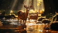 Deer in winter forest, reflecting beauty in nature generated by AI