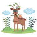 Deer woodland animal with feather crown