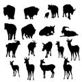 Deer, Yak And Goats Silhouette Set Royalty Free Stock Photo