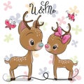 Deers boy and girl on a hearts background