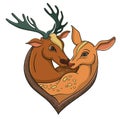 Deers falling in love. Illustration with simple gradients.