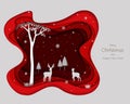 Deers family with snowflakes on red paper art background Royalty Free Stock Photo