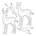 Deers or fawns magic animals set hand drawn line art gothic tattoo design isolated vector illustration