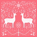 Deers and flora Christmas mas theme folk pattern vector background