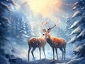 Deers in the snowy mountain