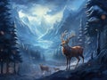 Deers in the snowy mountain