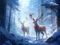 Deers in the snowy mountain