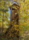 Deerstand in scenic colorful autumn leaves environment