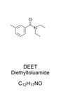 DEET, Diethyltoluamide, chemical formula and skeletal structure Royalty Free Stock Photo