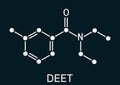 DEET, diethyltoluamide, N,N-Diethyl-meta-toluamide C12H17NO  molecule. It is active ingredient in insect repellents. Skeletal Royalty Free Stock Photo