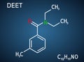 DEET, diethyltoluamide, N,N-Diethyl-meta-toluamide, C12H17NO  molecule. It is active ingredient in insect repellents. Structural Royalty Free Stock Photo