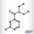 DEET, diethyltoluamide, N,N-Diethyl-meta-toluamide C12H17NO  molecule. It is active ingredient in insect repellents. Structural Royalty Free Stock Photo