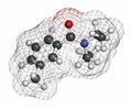 DEET (diethyltoluamide, N,N-Diethyl-meta-toluamide) insect repellent molecule. Atoms are represented as spheres with conventional Royalty Free Stock Photo