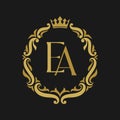 EA Letter gold floral vintage logo template.