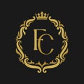 FC Letter gold floral vintage logo template.
